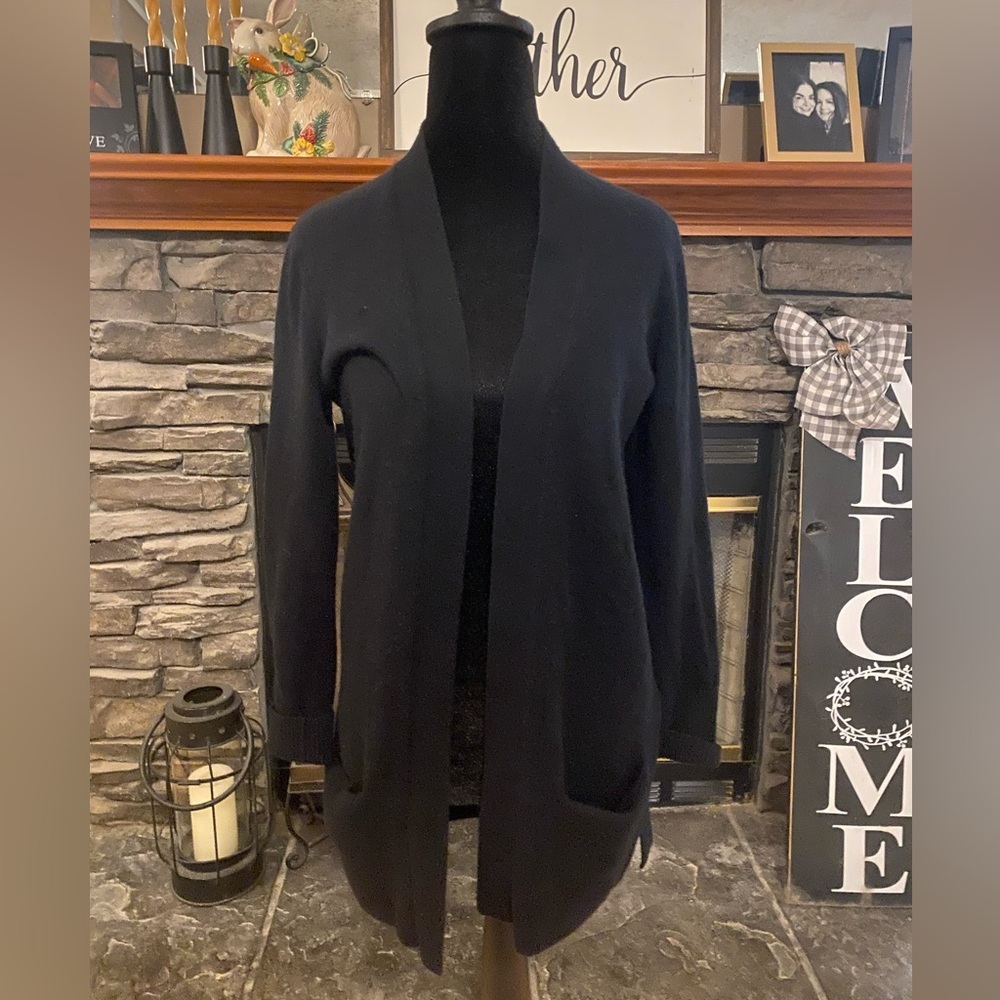L.L. Bean Black Open-Front Women's Cashmere Cardigan